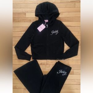 NEW! JUICY COUTURE Bling Logo Knit Tracksuit Hoodie & Pant Set Black Size S